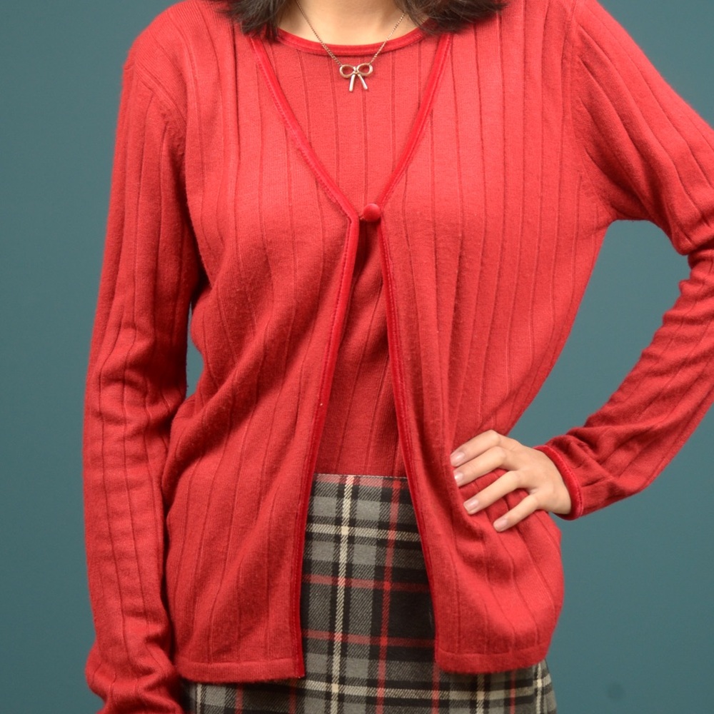Vintage Red knit attached twin set cardigan (SW8)